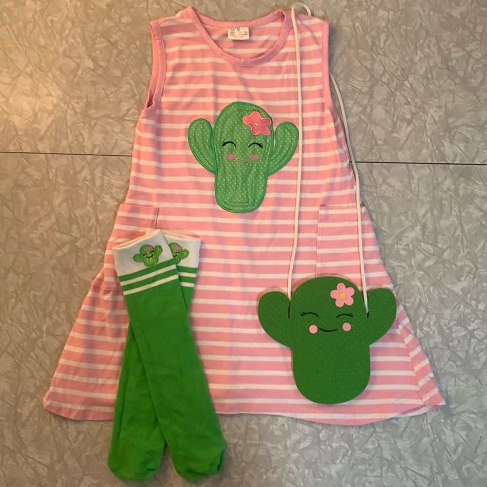 Cactus Appliqué Skater Dress with matching Knee Socks & Purse Girls Size 5